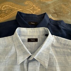 Theory Men's Light Blue and Dark Blue Long Sleeve Shirts - XL